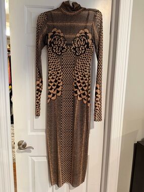 AFRM Long Sleeve Maxi Dress in Black & Tan Floral Pattern